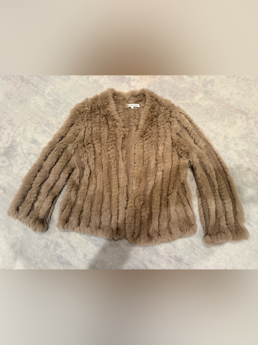 Heartloom Knit Rex Rabbit Fur Jacket Tan Brown M